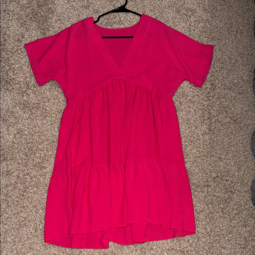 Vibrant Pink V-Neck Dress